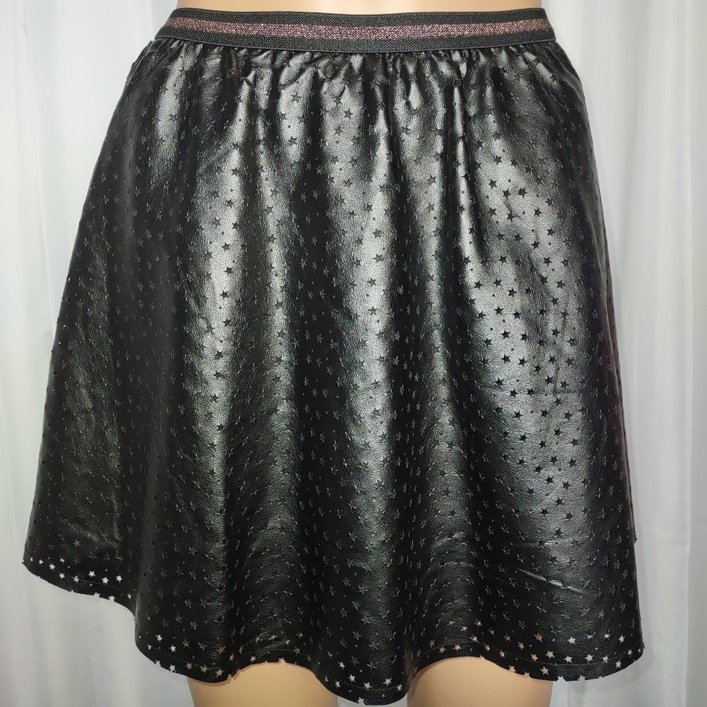 Epic Threads black faux leather mini skirt with star cutouts size L